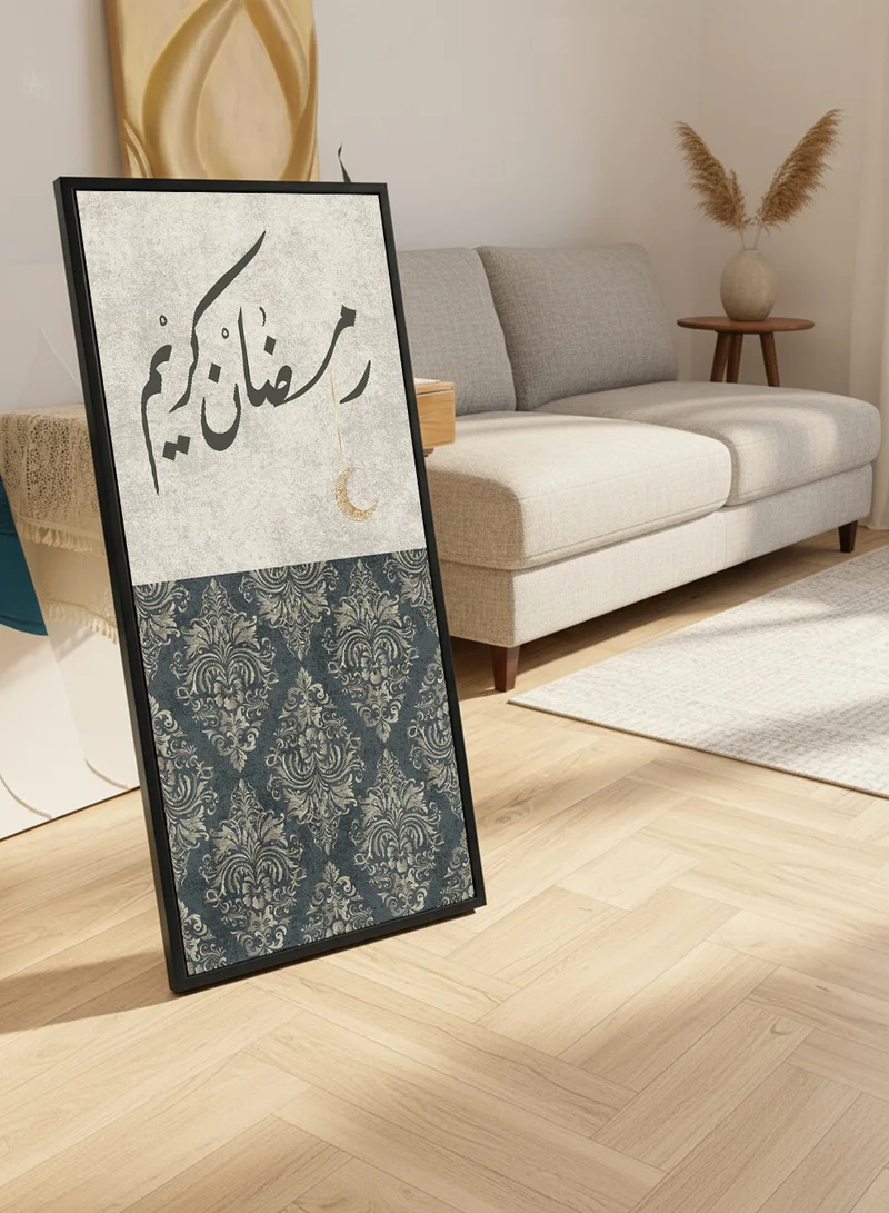LOWHA Canvas Wall Art on Wooden Frame with Black Floating Frame and Back Stand Featuring Ramadan Kareem Design